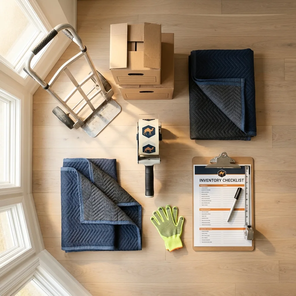 Professional moving supplies and packing materials layout for Brownfield residential relocations